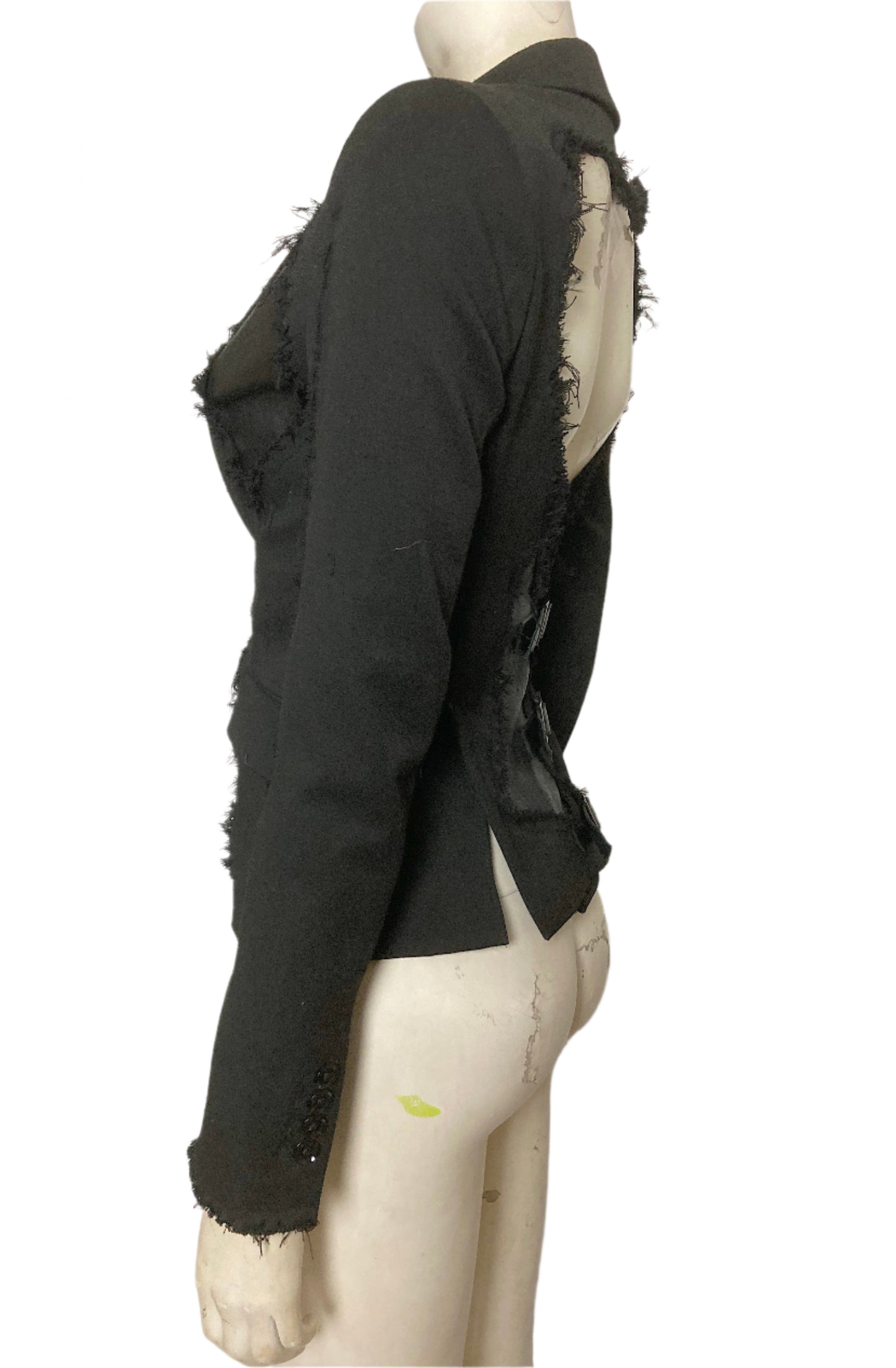 BLACK LEATHER AND WOOL CORSET SUIT