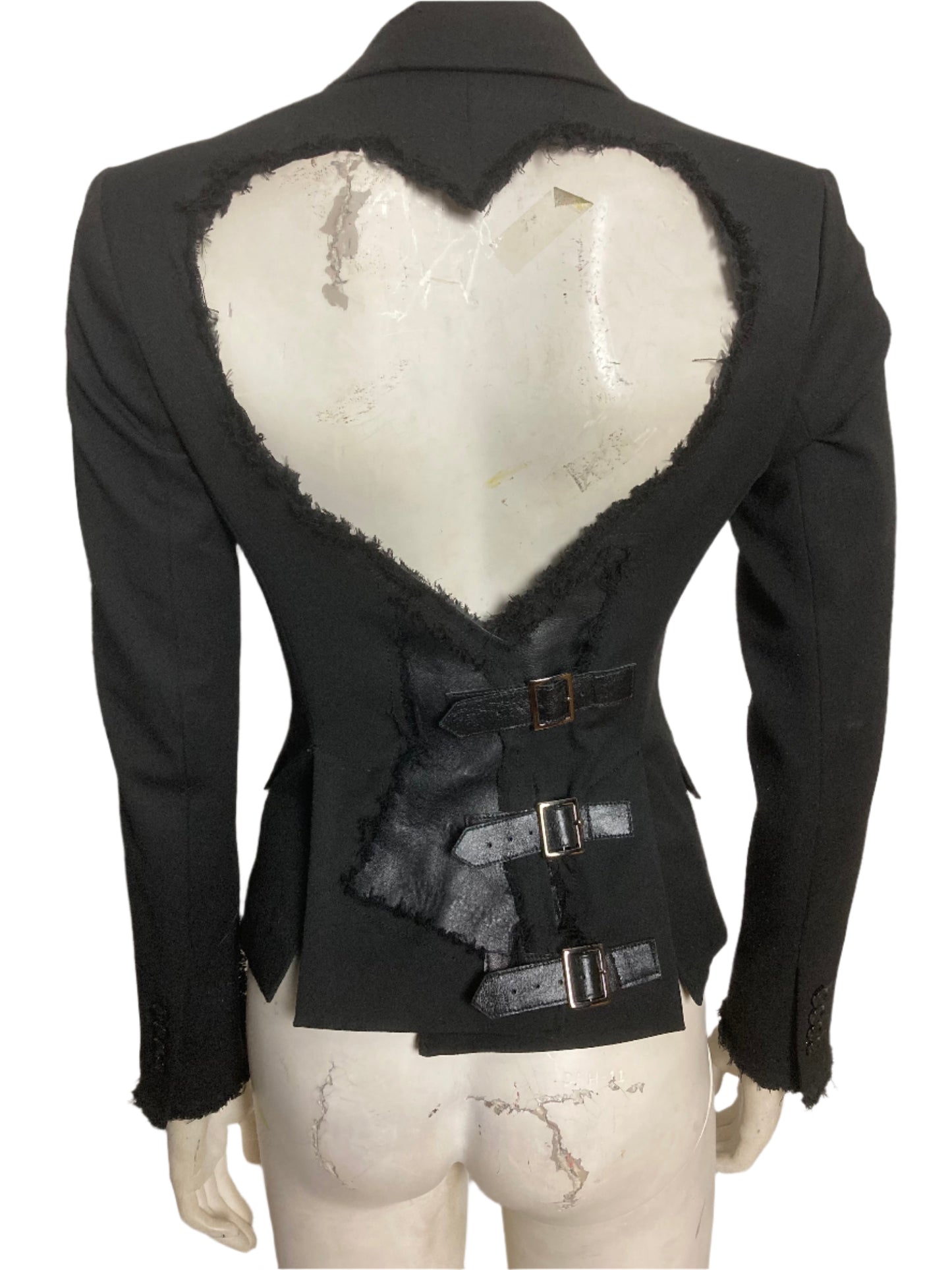 BLACK LEATHER AND WOOL CORSET SUIT