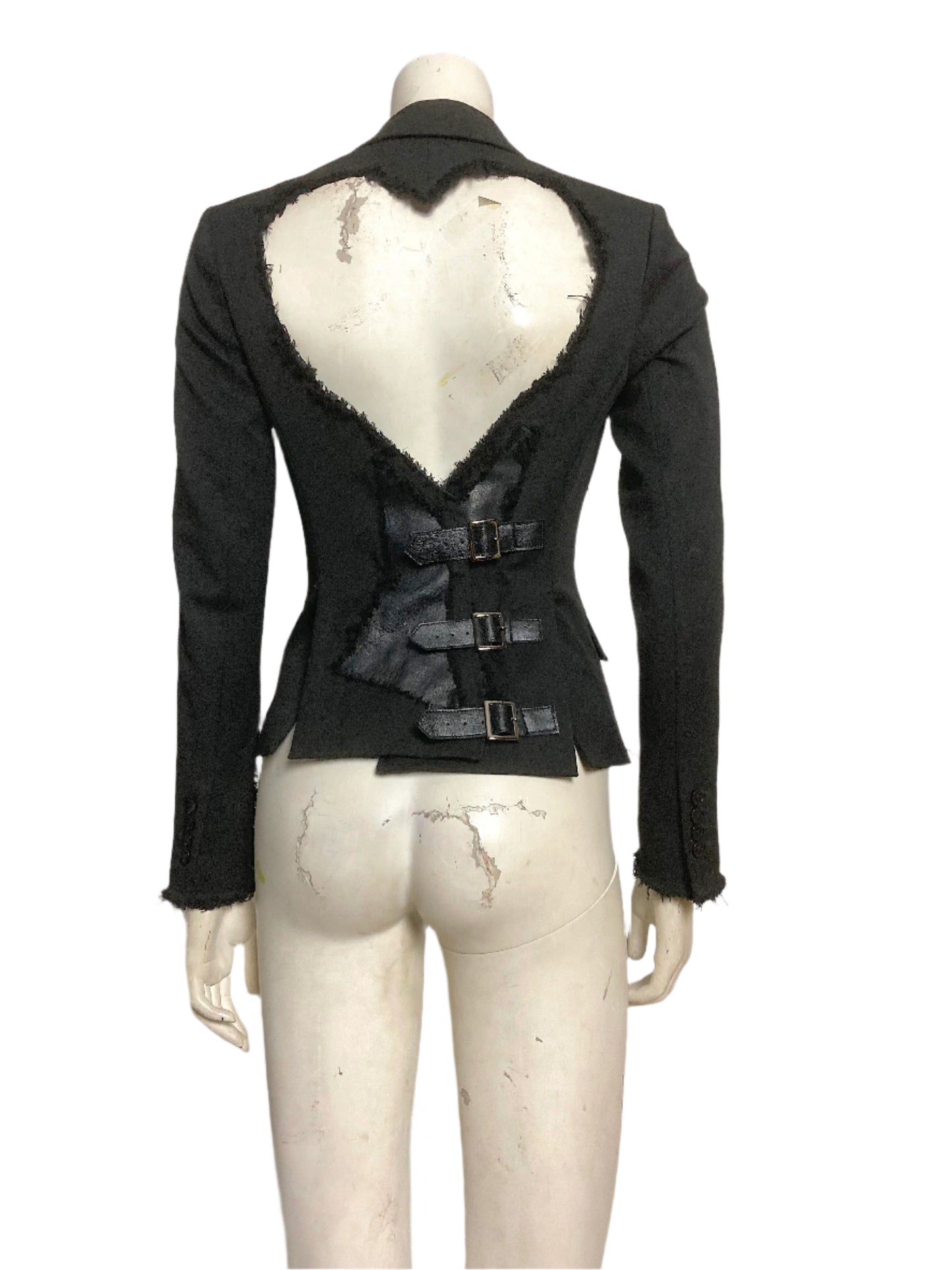 BLACK LEATHER AND WOOL CORSET SUIT