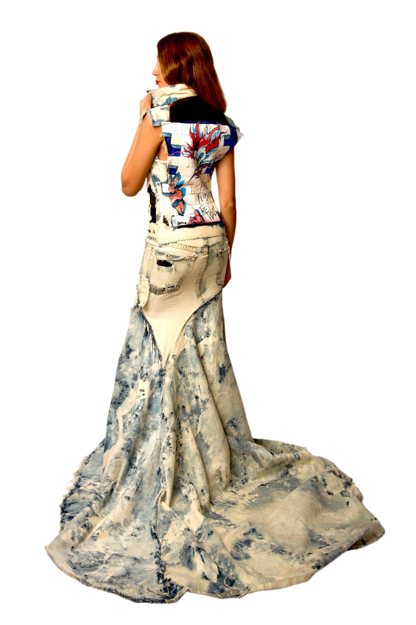 DENIM AND LEATHER GOWN