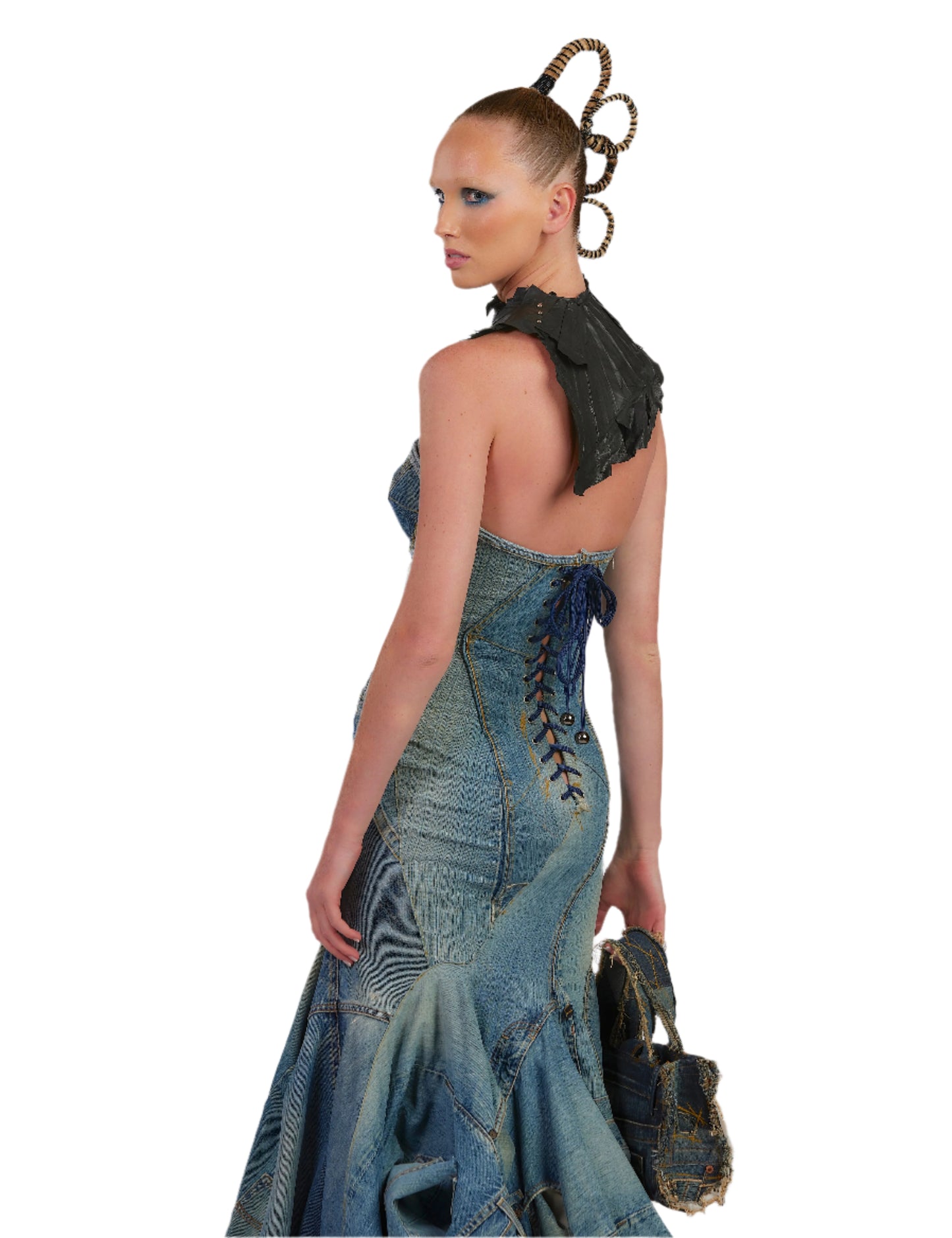 DECONSTRUCTED DENIM TRUMPET GOWN