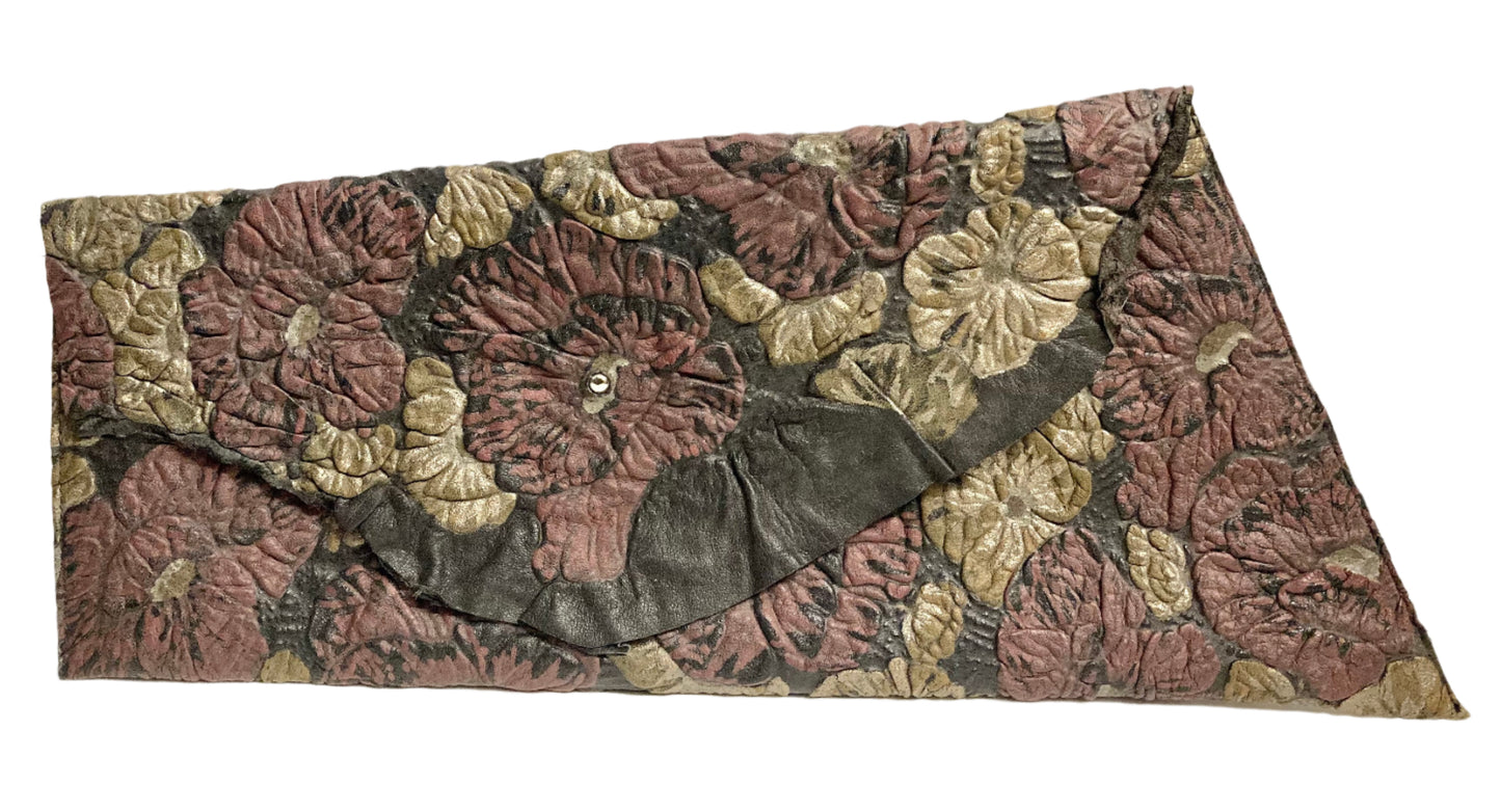 Leather floral asymetric clutch
