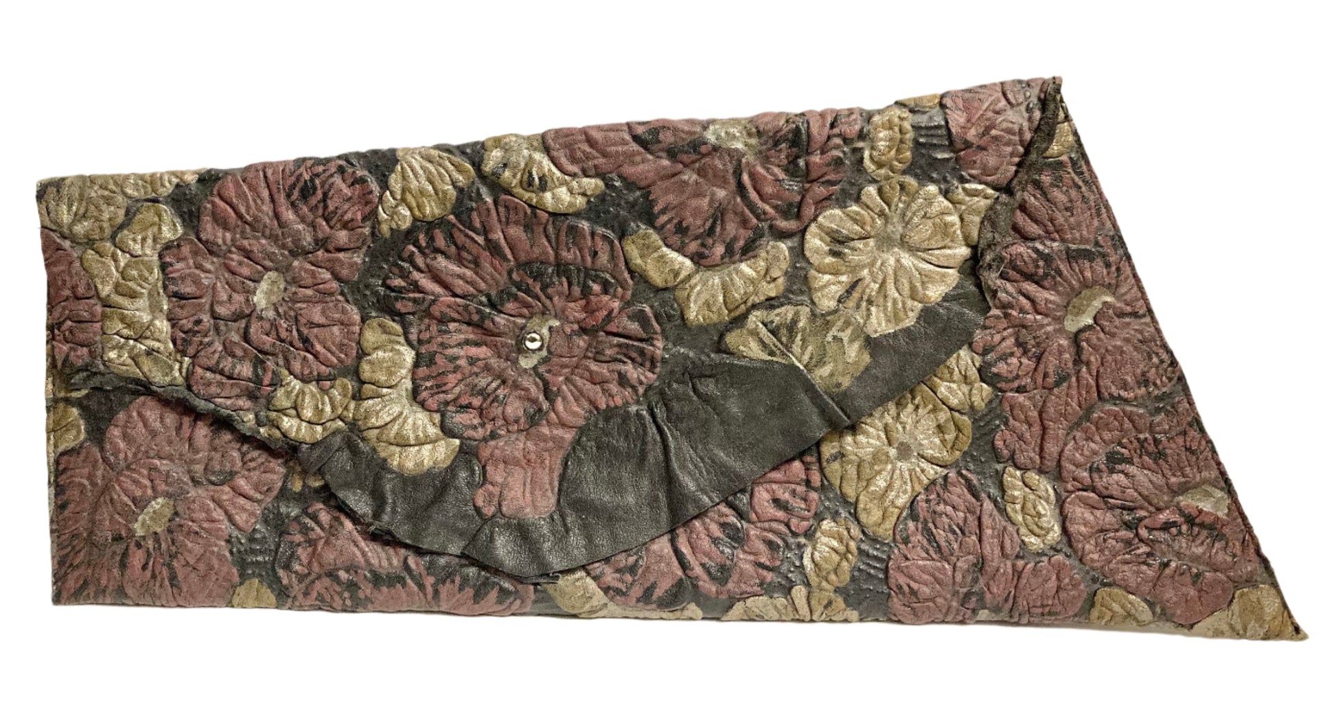 Leather floral asymetric clutch
