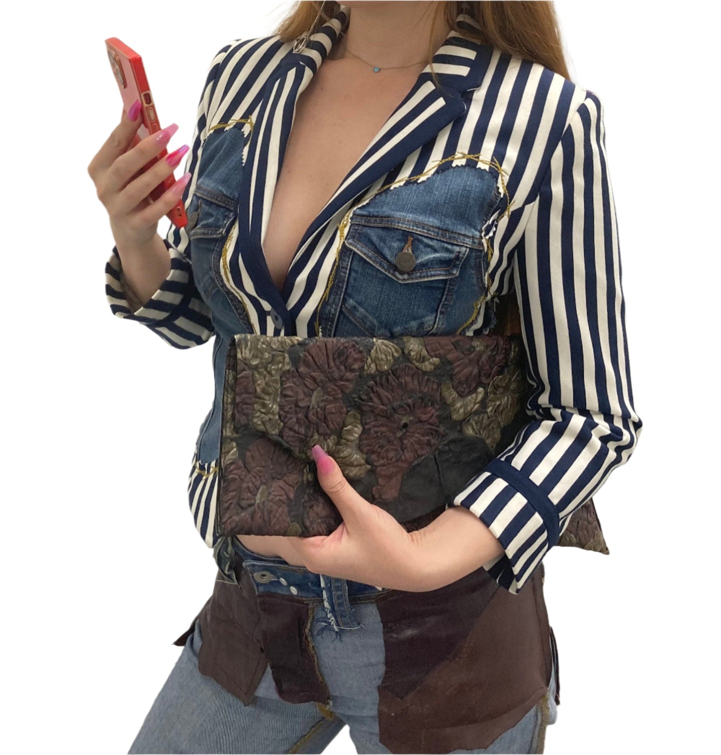 Leather floral asymetric clutch
